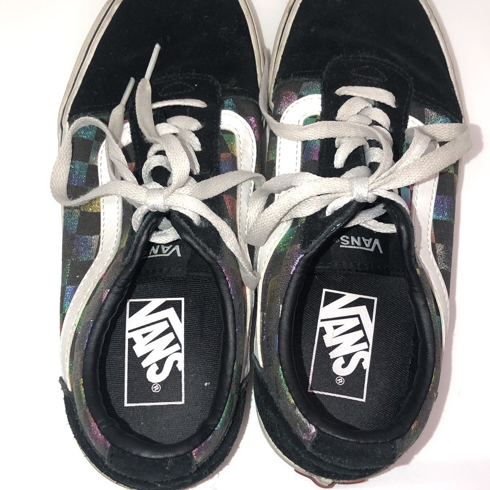 Women's Vans Black Suede Iridescent Checkerboard Size 7.5 Low Top Skater Lace Up - Picture 8 of 9